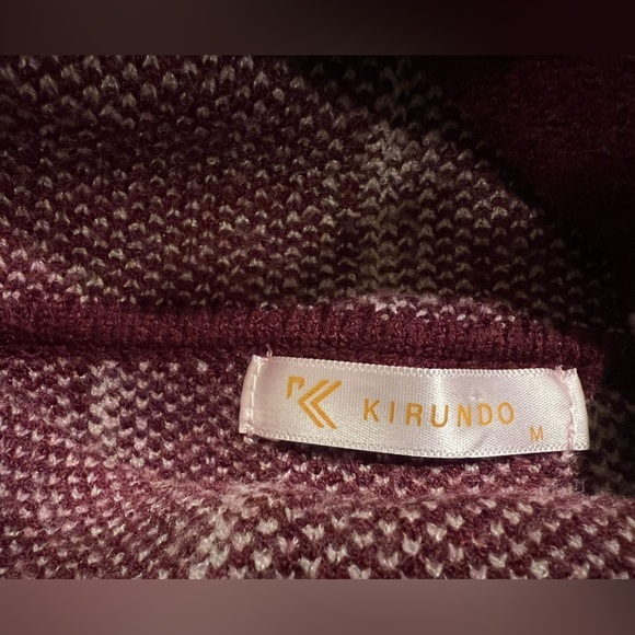 Kirundo M Winter Turtleneck Sweater Ochre color with white checkered stripes - Picture 3 of 4